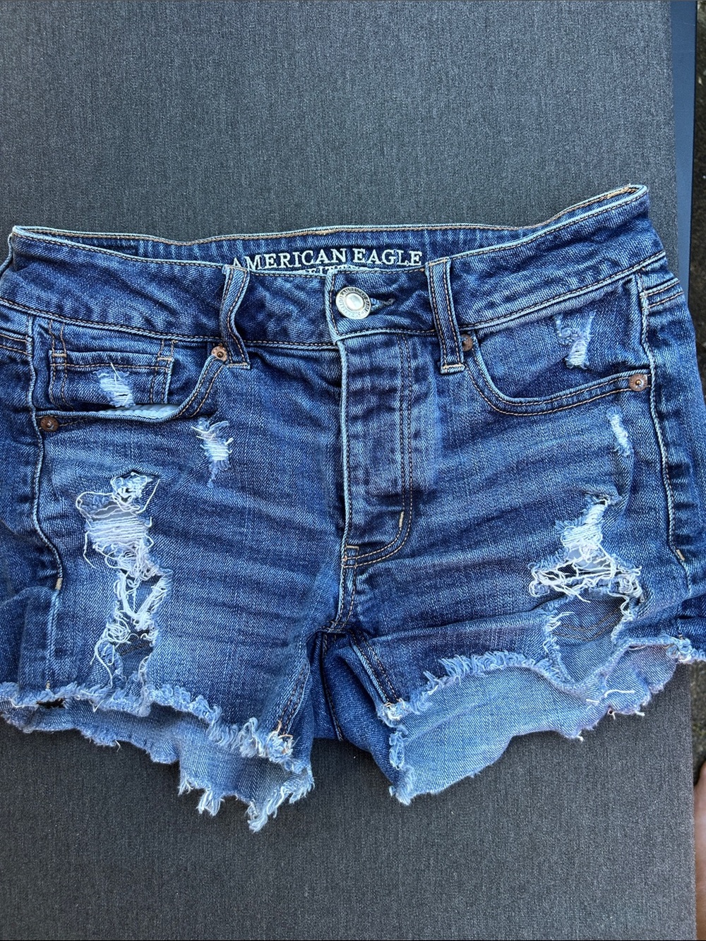 American Eagle Outfitters Distressed Dark Blue Denim Shorts